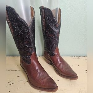 Women's Boulet Two-Tone Brown Snip Toe Leather Western Boots